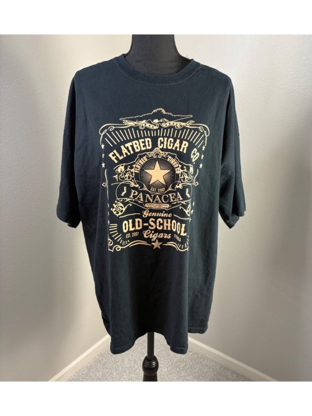 Gildan Flatbed Cigar Co Panacea Old School T-Shirt Mens 2XL Black Tan